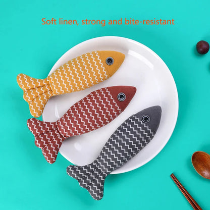 Burlap Fish Cat Toy — Interactive Chew-Resistant Teeth-Cleaning Fish Toy for Cats
