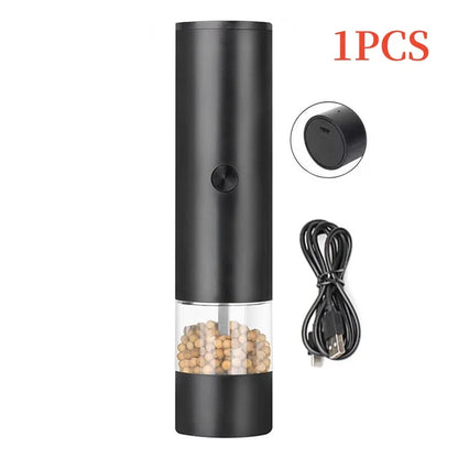 USB Rechargeable Electric Pepper Grinder and Salt Mill with Dual Chambers and Charging Base