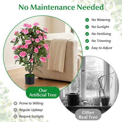 Artificial Rose Tree with Blooming Flowers - Set of 2
