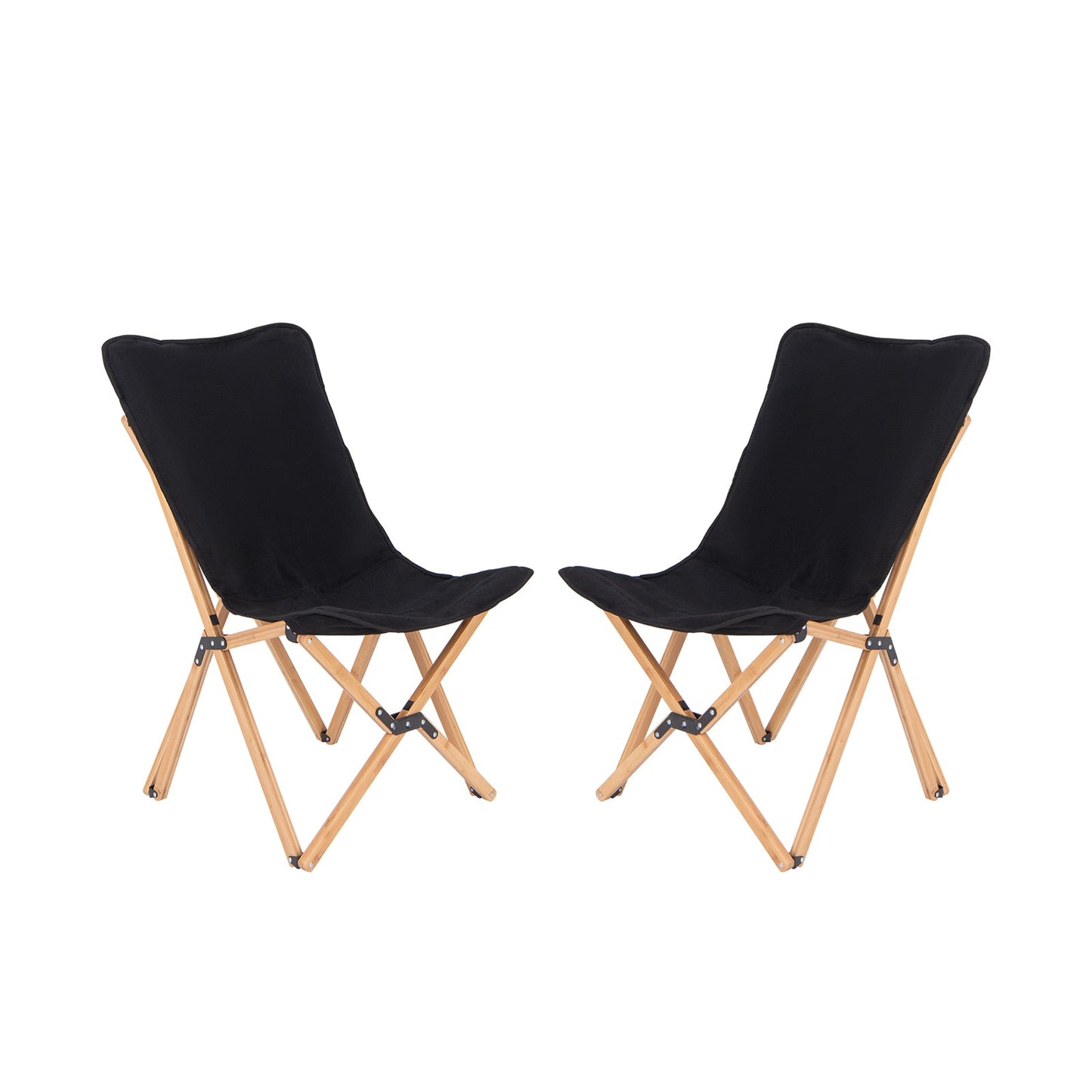 Set of 2 Bamboo Dorm Chair with Storage Pocket for Camping and Fishing