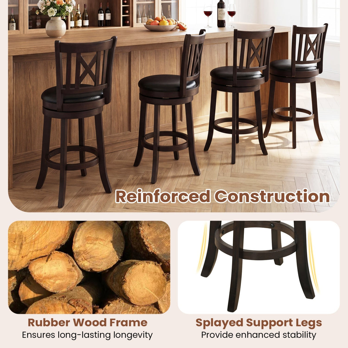 Swivel Bar Stools Set of 2 with Backrest - 30 Inch