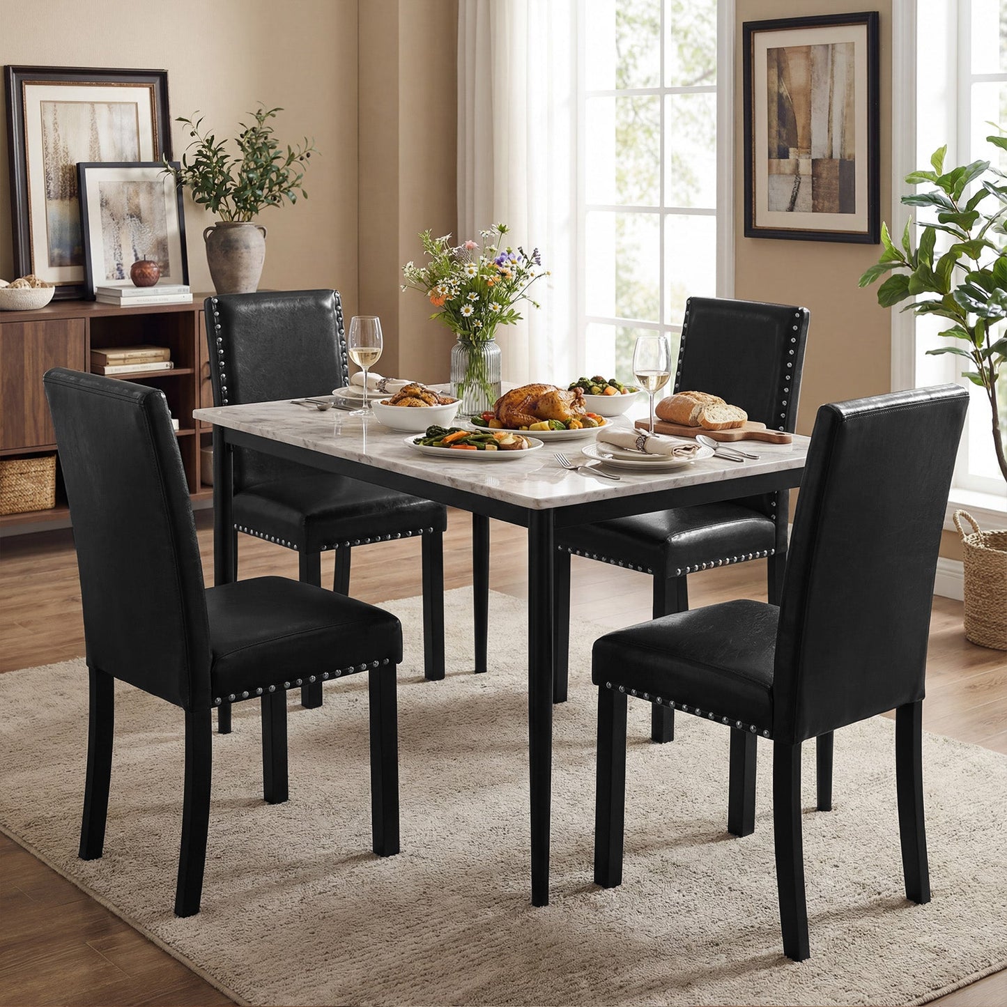 Set of 4 Dining Chairs with Solid Rubber and Wood Legs