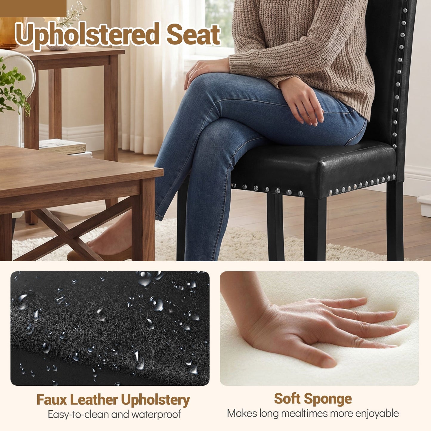 Set of 4 Dining Chairs with Solid Rubber and Wood Legs