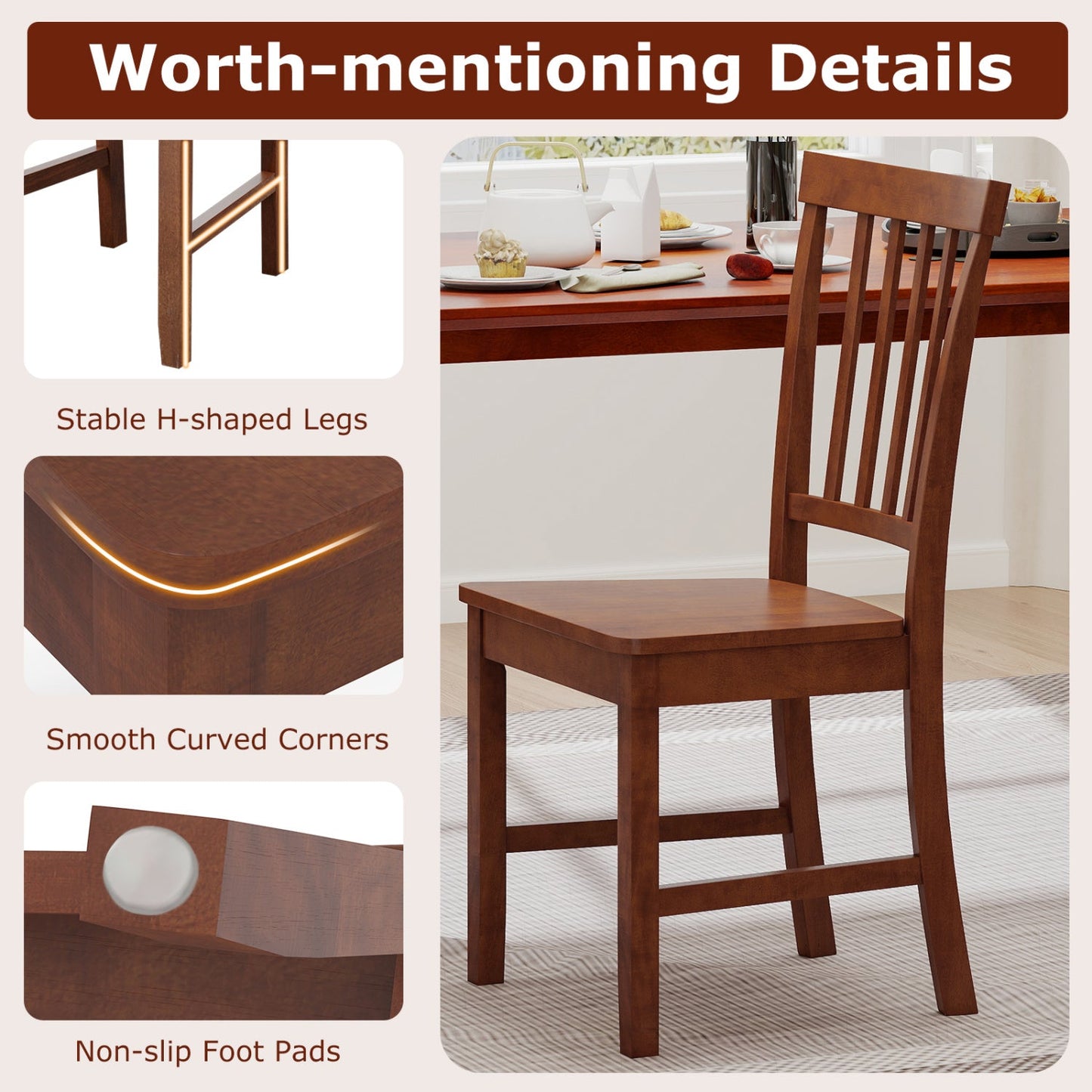 Set of 2 Dining Chairs with Solid Wooden Legs