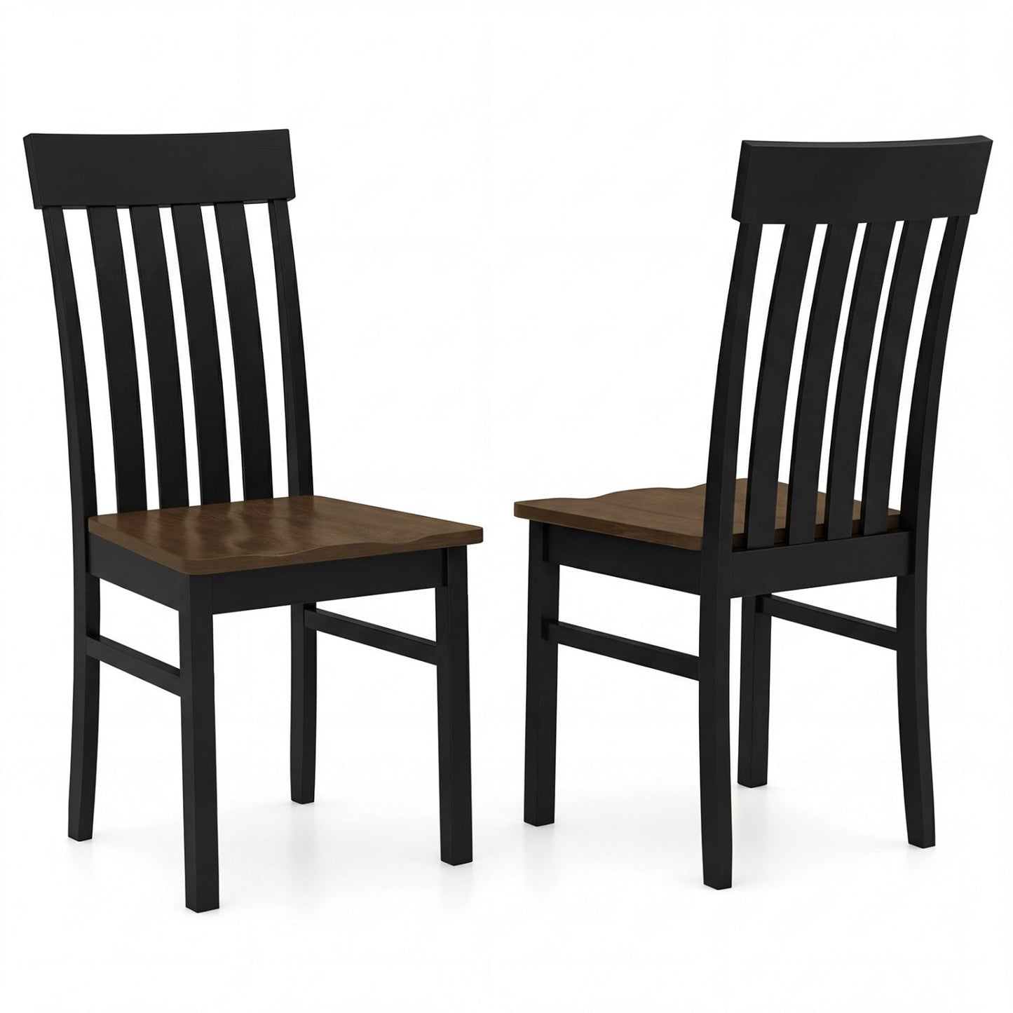 Set of 2 Kitchen Armless Dining Chairs with Slatted High Backrests-White