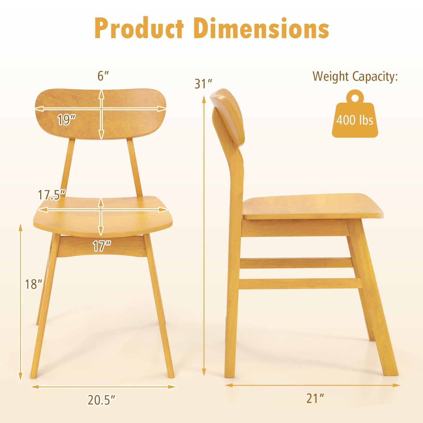 Set of 2 Modern Dining Chairs with Curved Backrest and Seat