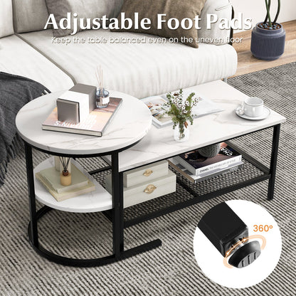 Set of 2 Nesting Coffee Table with Extra Storage Shelf for Living Room-Black