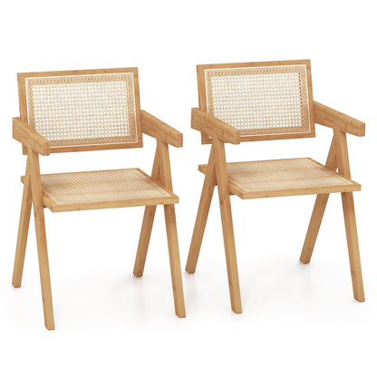 Set of 2 Rattan Accent Chairs with Natural Bamboo Frame-Natural