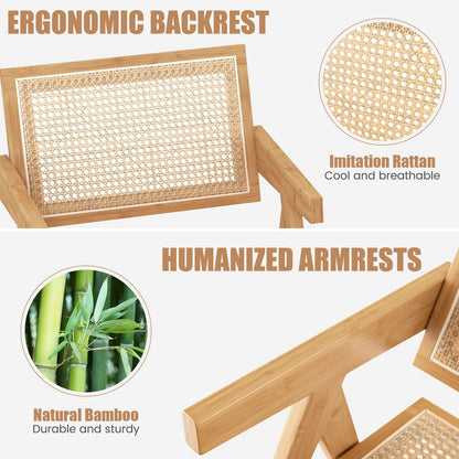 Set of 2 Rattan Accent Chairs with Natural Bamboo Frame-Natural