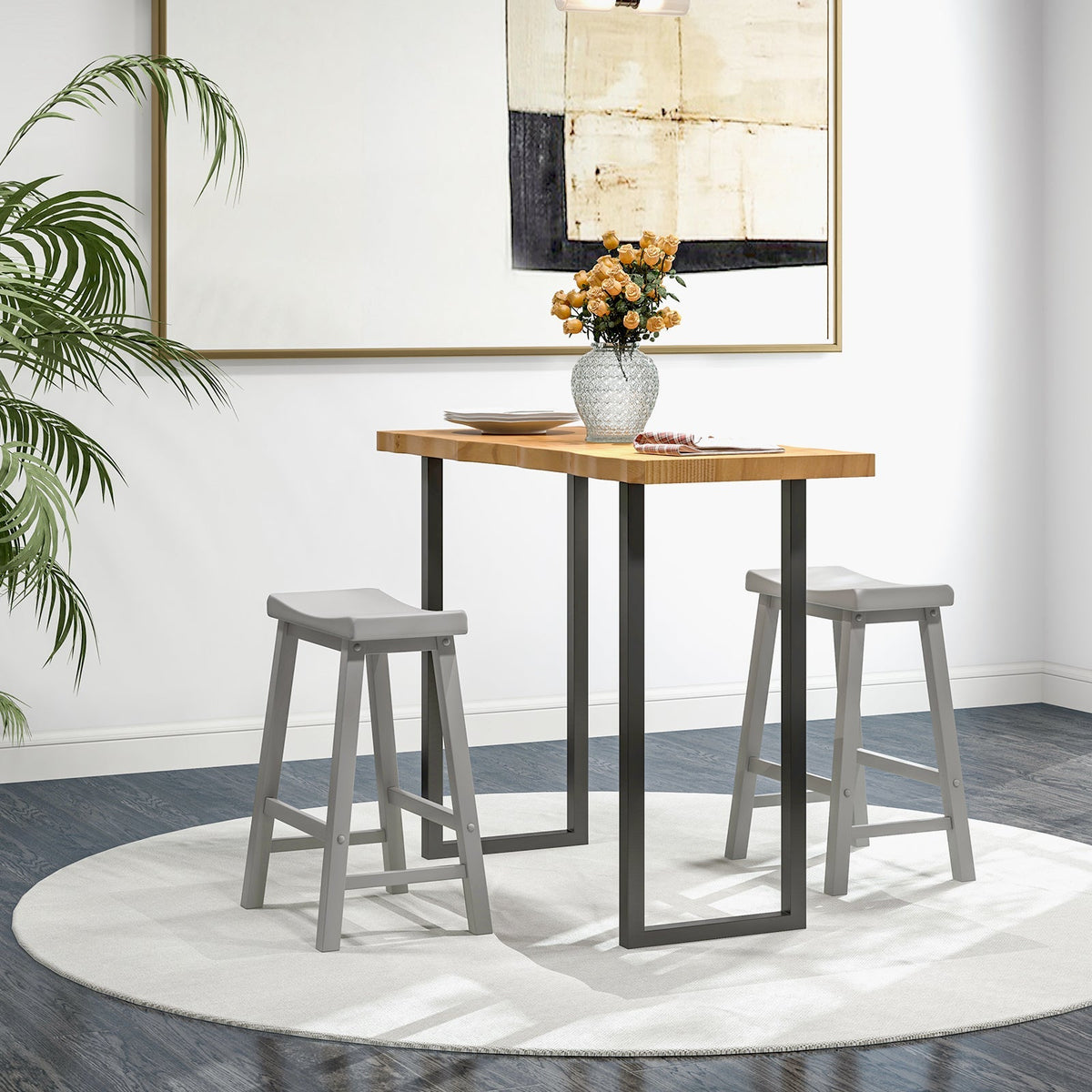 Set of 2 24 Inch Counter Height Stools with Solid Wood Legs