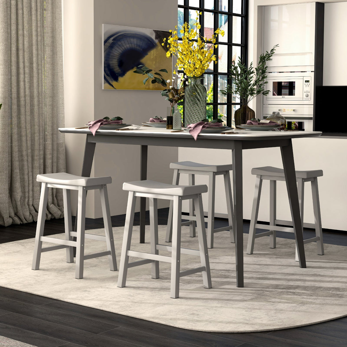 Set of 2 24 Inch Counter Height Stools with Solid Wood Legs