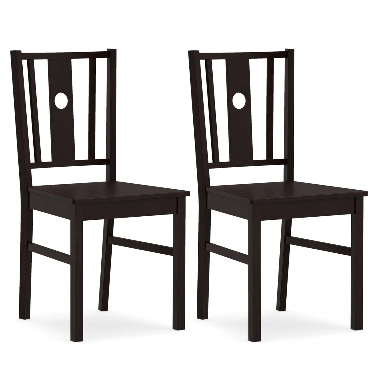 Solid Rubber Wood Dining Chairs Set of 2 with Slatted Back