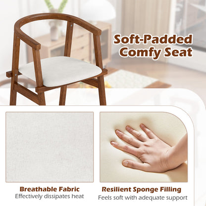 Set of 2 Solid Rubber Wood Dining Room Chairs with Wrap-around Armrest-Walnut
