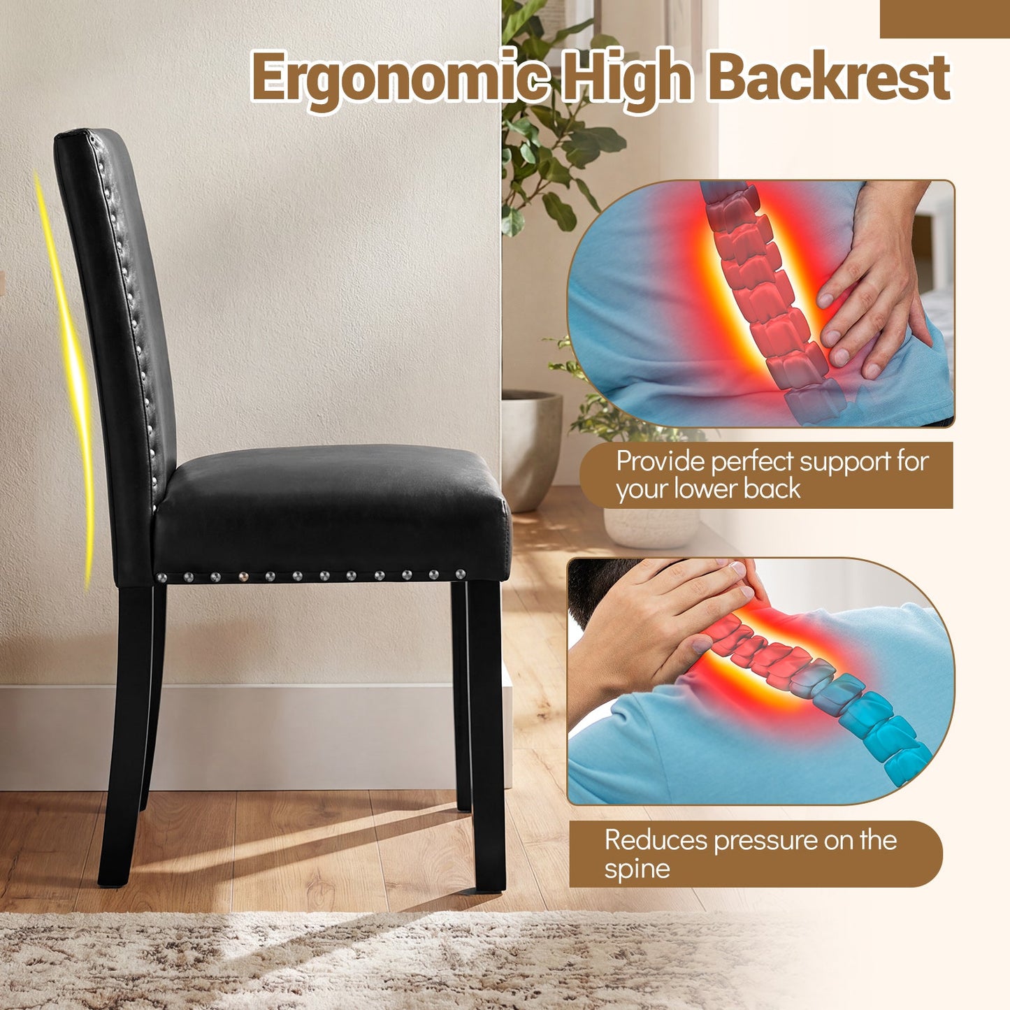 Set of 4 Dining Chairs with Solid Rubber and Wood Legs