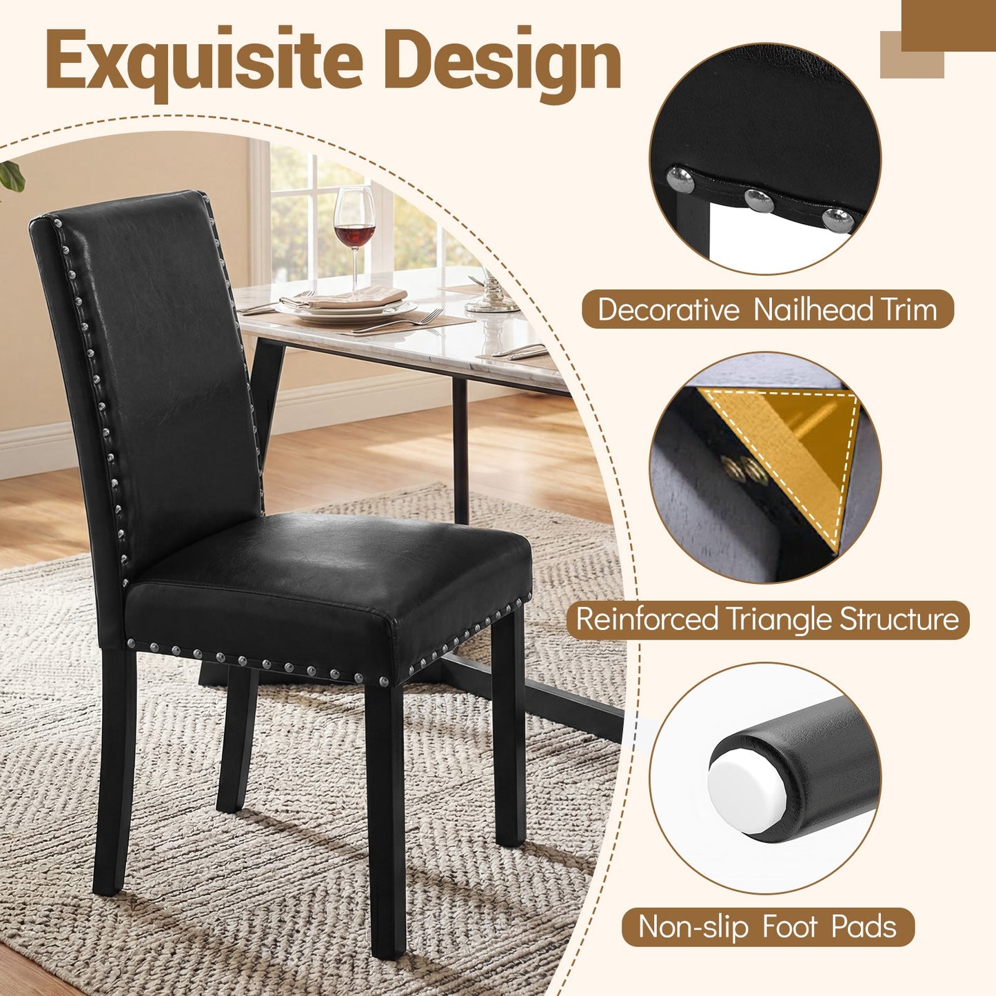 Set of 4 Dining Chairs with Solid Rubber and Wood Legs