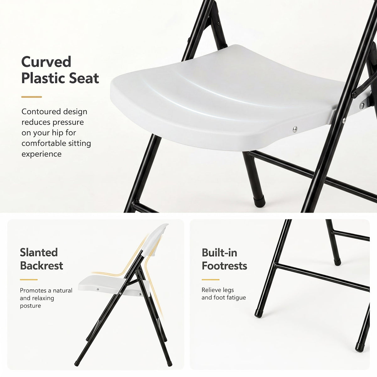 Foldable Plastic Dining Chairs Set of 4 with Ergonomic Backrest