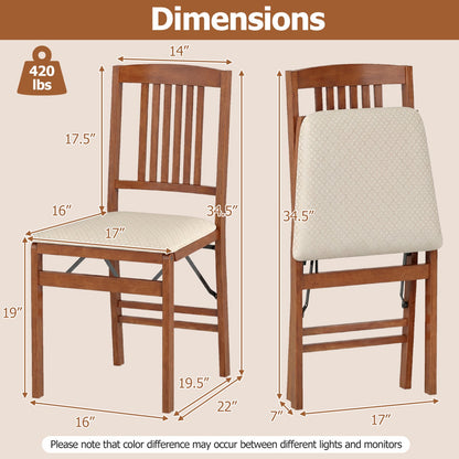 Set of 4 Foldable Upholstered Kitchen Chairs with Padded Seat