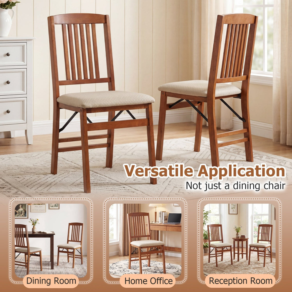 Set of 4 Foldable Upholstered Kitchen Chairs with Padded Seat