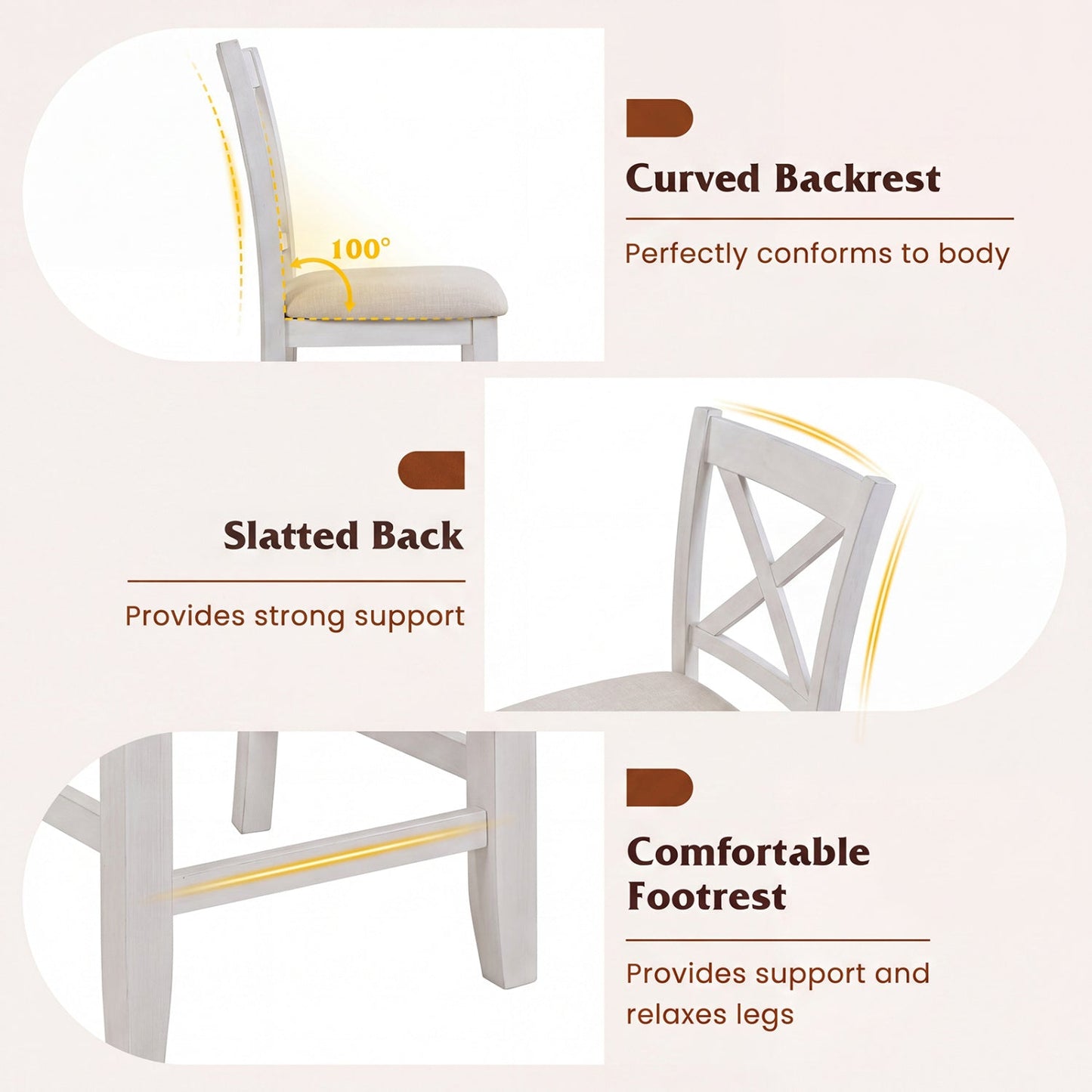Counter Height Bar Stools Set of 4 with Footrest - White