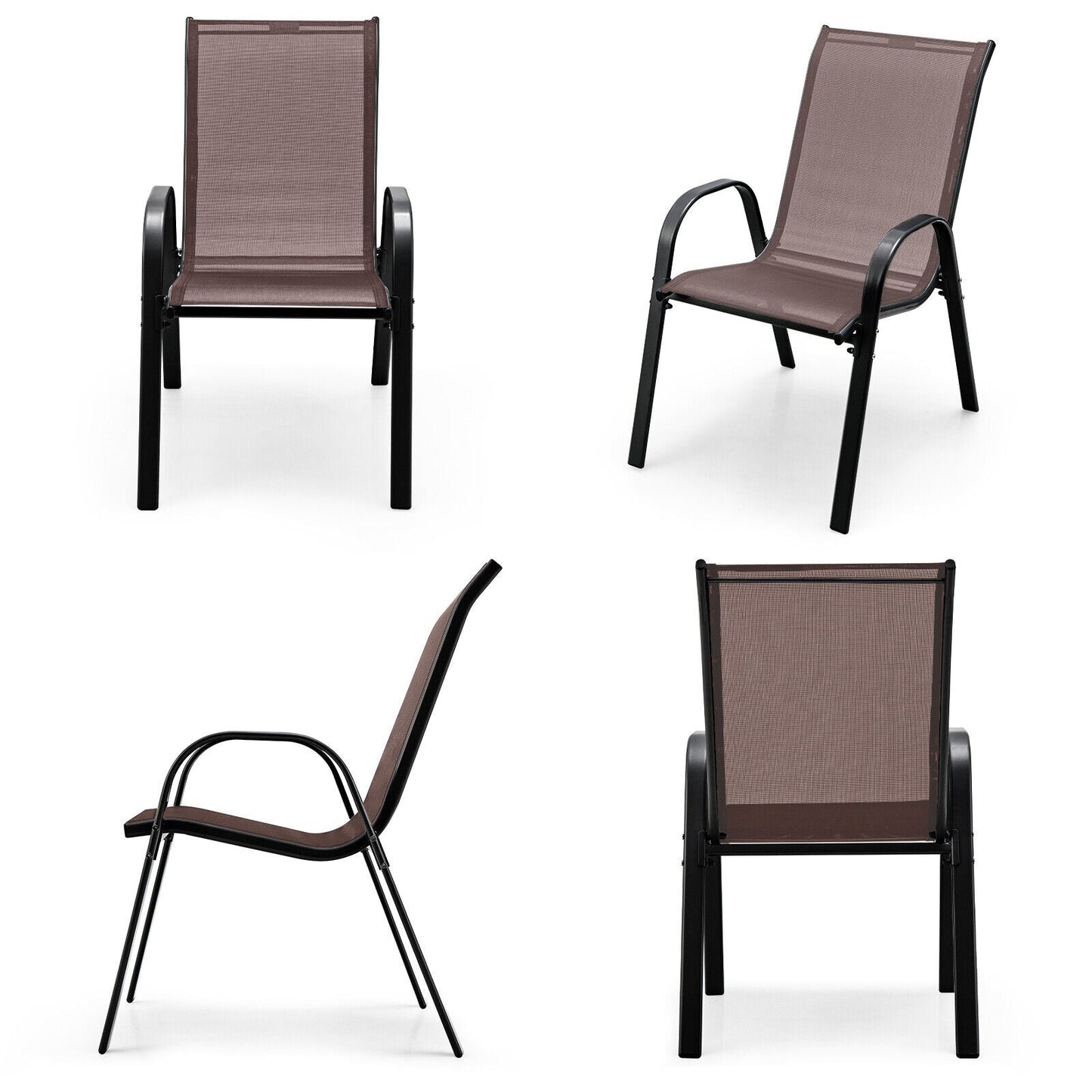 4 Pieces Stackable Patio Dining Chairs Set with Armrest