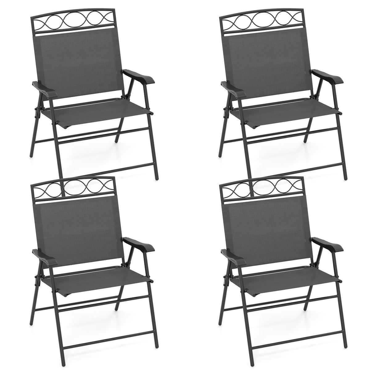 Set of 4 Patio Folding Chairs Set Dining Chairs with Armrests