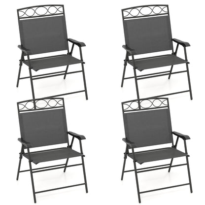 Set of 4 Patio Folding Chairs Set Dining Chairs with Armrests