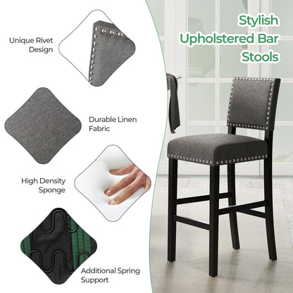 38.5/43.5 Inch Set of 2 Counter Height Chairs with Solid Rubber Wood Frame