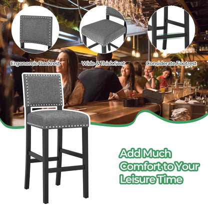 38.5/43.5 Inch Set of 2 Counter Height Chairs with Solid Rubber Wood Frame
