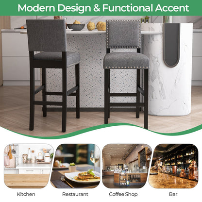 38.5/43.5 Inch Set of 2 Counter Height Chairs with Solid Rubber Wood Frame