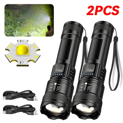 Tactical LED Flashlight — USB-C Rechargeable, Zoomable, Waterproof