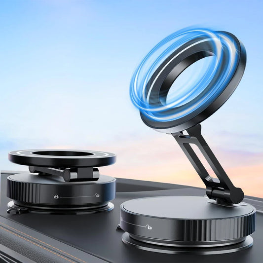 360° Foldable Vacuum Magnetic Phone Holder, Magnetic Car Phone Mount, Hands-Free Suction Cup Phone Holder for Smooth Surface