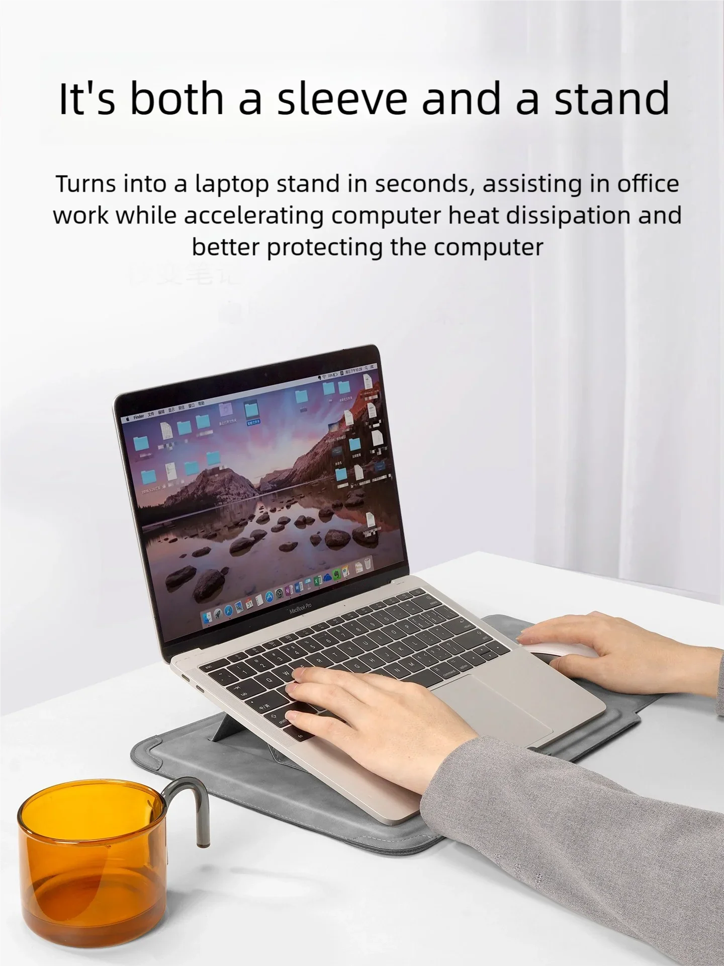 PU Laptop Sleeve with Built-in Stand 13–16 Inch — Slim Protective Case
