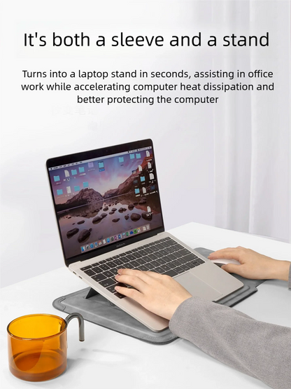 PU Laptop Sleeve with Built-in Stand 13–16 Inch — Slim Protective Case