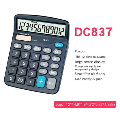 12-Digit Office Accounting Calculator — Dual Power Solar & Battery, Large Buttons, Voice, Multi-Function Financial Calculator