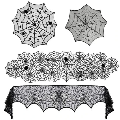 Black Halloween Spider Web Table Runner - 46 x 183 cm