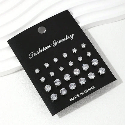 12/24/36 Pairs Shiny Zircon Stud Earrings Set Daily Versatile Chic