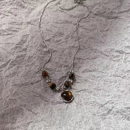 Boho Natural Tiger Eye Stone Beaded Necklace Set Multi Color Glass