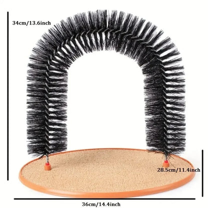Self-Grooming Cat Arch with Massage Brush and Scratching Pad, Interactive Cat Toy