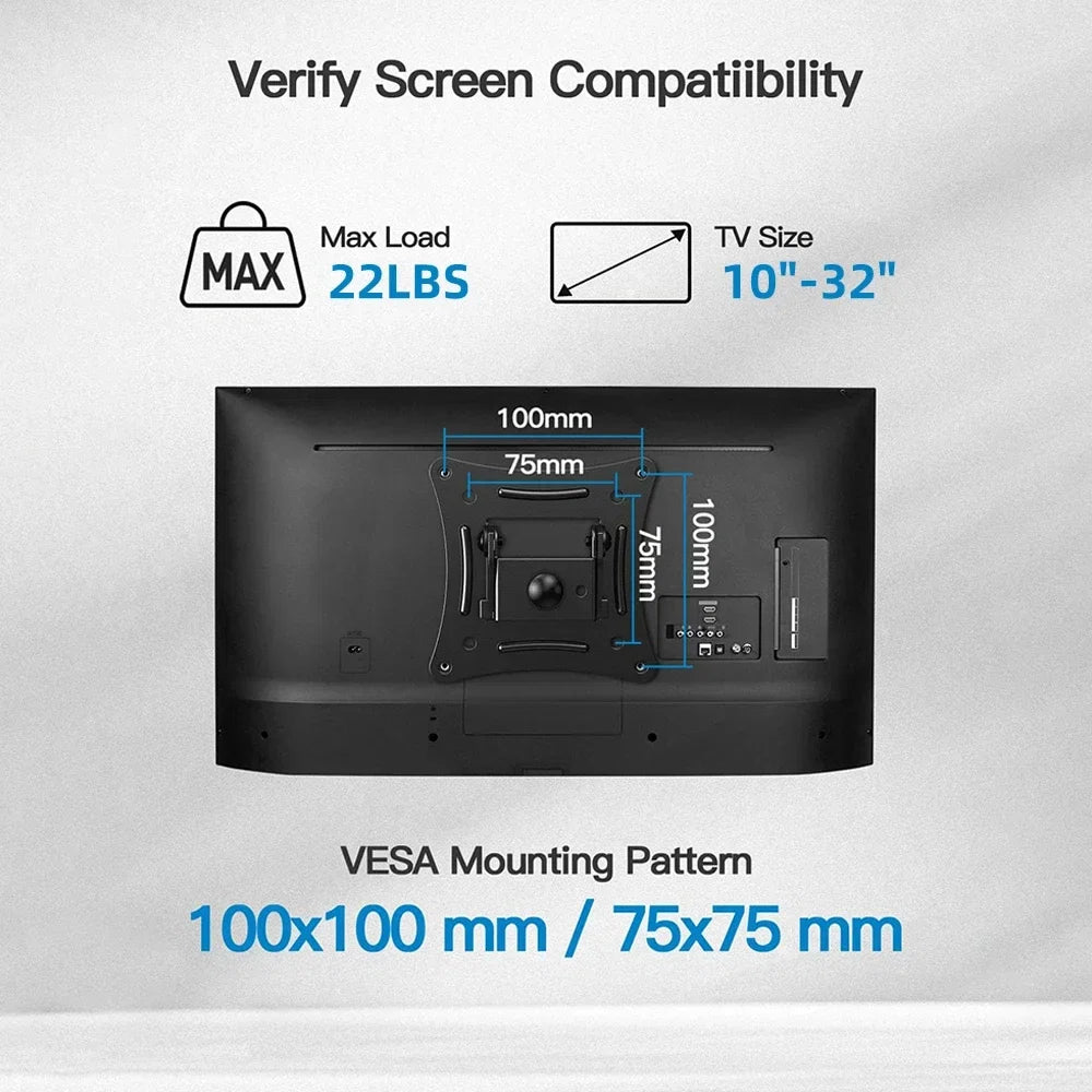 Adjustable TV Mounts Wall Mount Bracket Supports 10"-32" LED/LCD TVS,Holds Up to 10kg, VESA 100*100, Home Office Use TV Stand