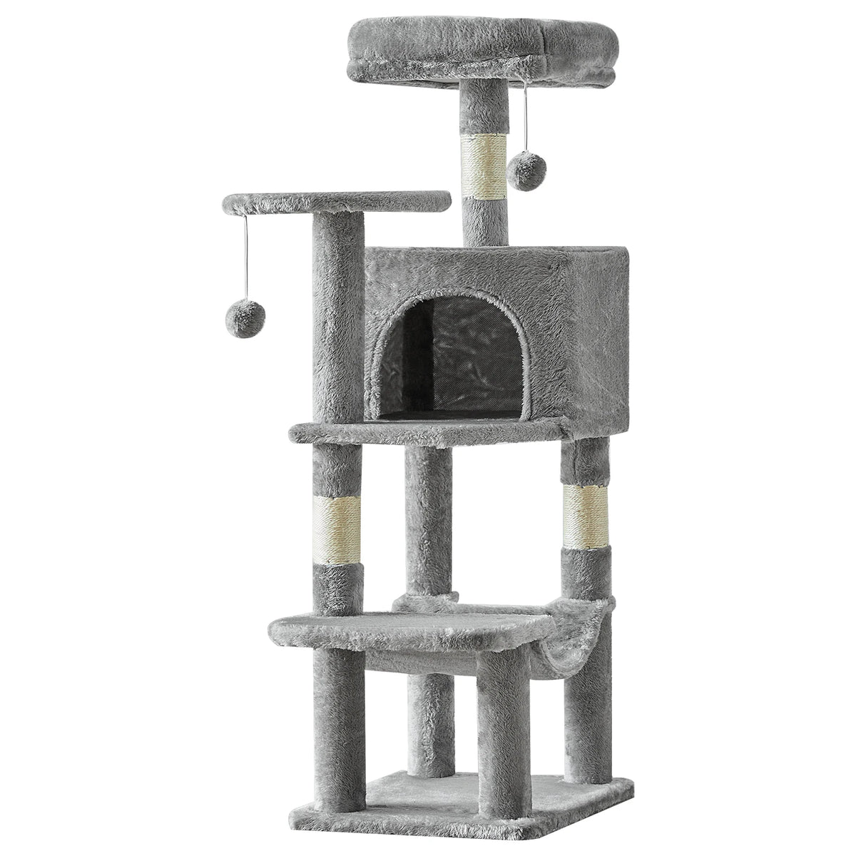 JHK 44" 4-Tier Cat Tree Tower - Condo, Hammock, Sisal Posts, 2 Platforms, 2 Swinging Balls, Anti-Tip, 44lb Rated, Multi-Cat