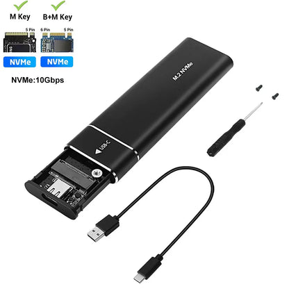 M.2 NVMe & SATA SSD Enclosure USB-C — Dual Protocol 10Gbps, 2230–2280