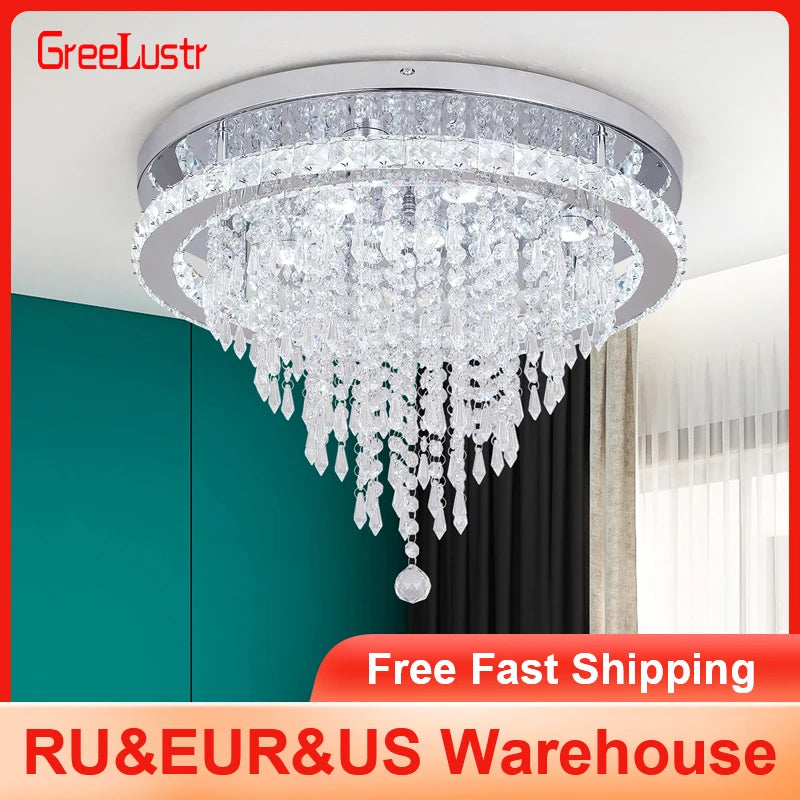 GreeLustr Crystal LED Rings Chandelier – Dimmable Ceiling Light with Remote Control