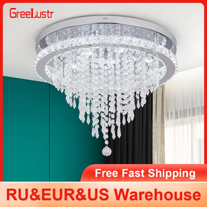 GreeLustr Crystal LED Rings Chandelier – Dimmable Ceiling Light with Remote Control