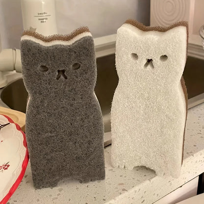4-Piece Cute Cat Kitchen Sponge Set - Thick Durable Dishwashing and Cleaning Sponges