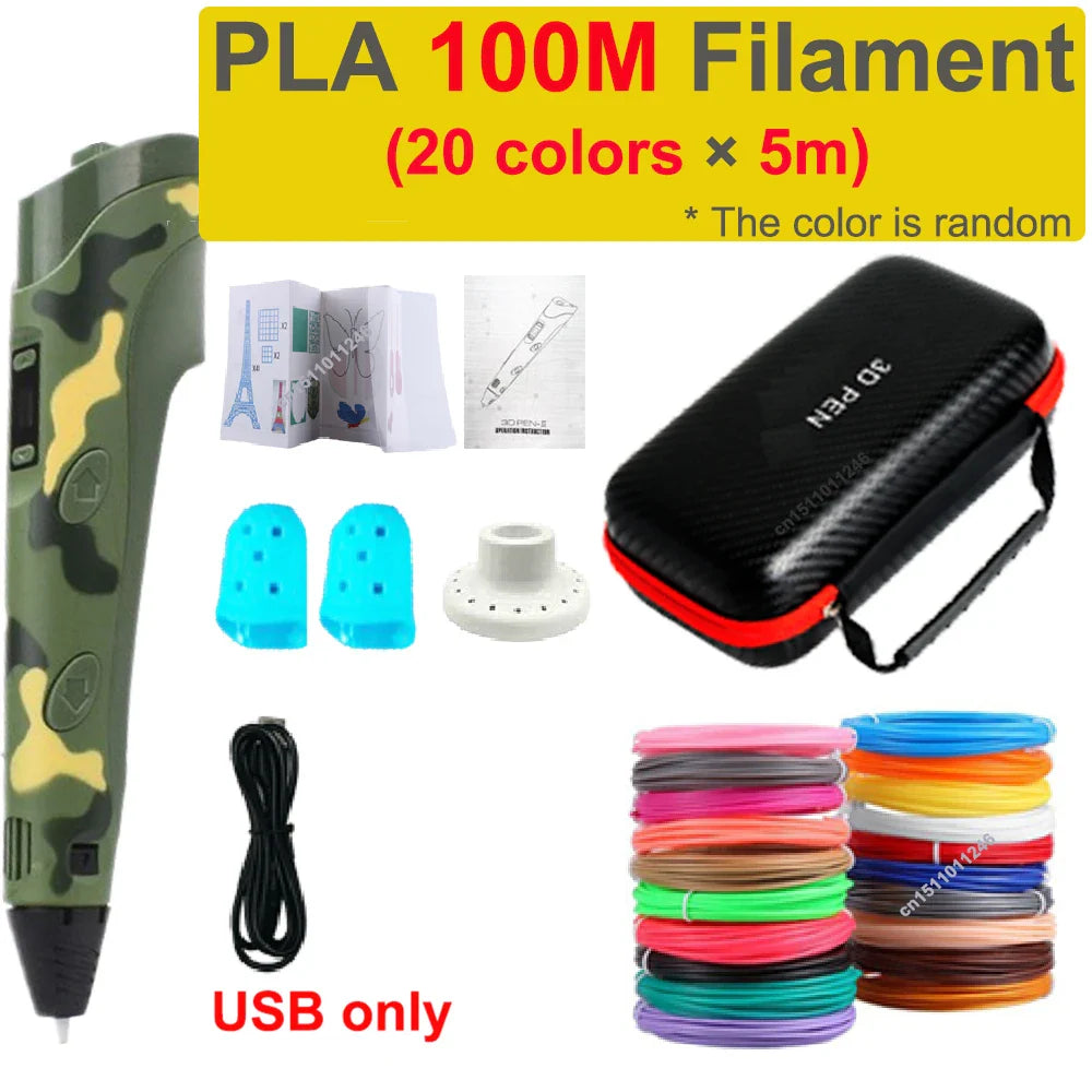 3D Printing Pen for Kids with Travel Case — PLA 1.75mm Filament, LED Display, Adjustable Temp & Speed, DIY Drawing Gift