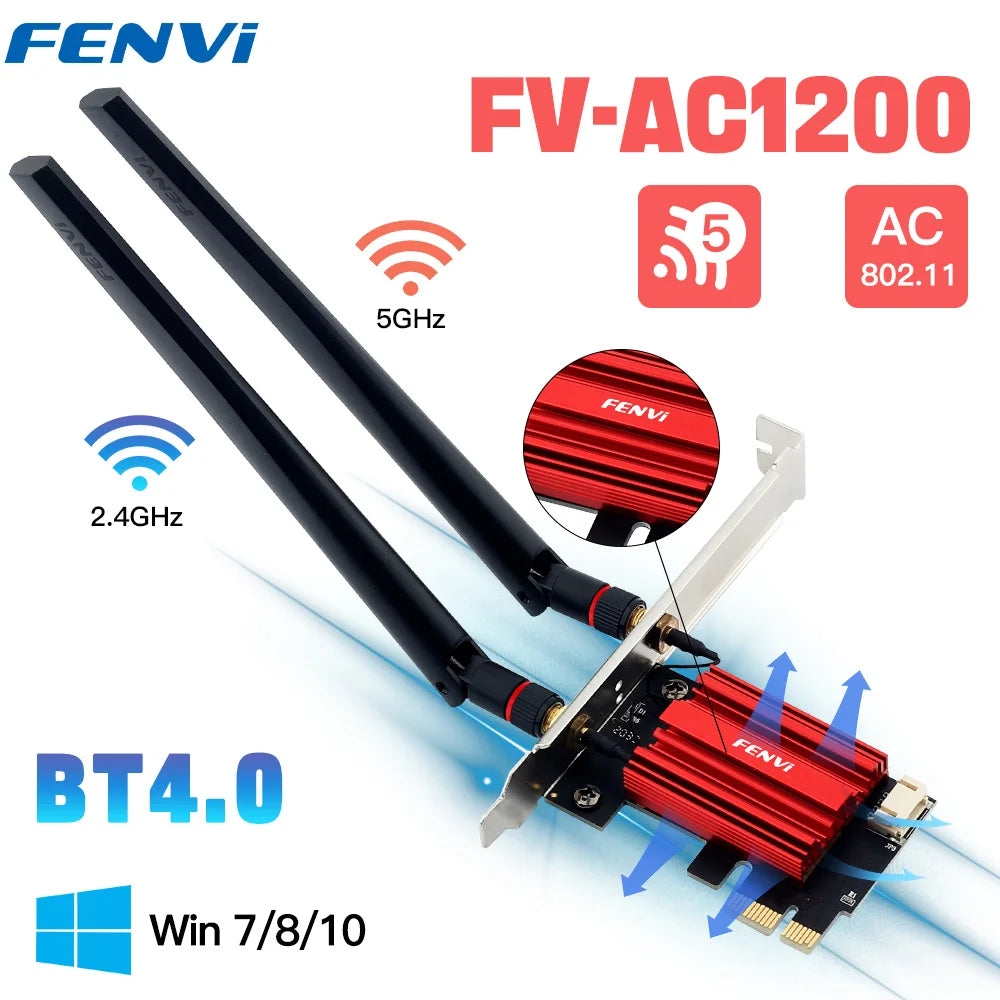 AC1200 WiFi 5 PCIe Adapter Dual-Band 2.4/5GHz Wireless Network Card with Bluetooth for Desktop Windows 7/10/11