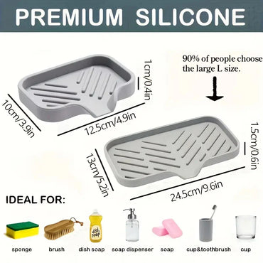 Silicone Faucet Mat & Sink Tray – Soap Dish, Sponge Drain Pad and Countertop Storage