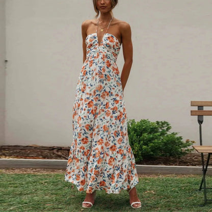 Women's Sleeveless V-Neck Casual Maxi Dress – Solid Color Spaghetti Strap A-Line Summer Dress
