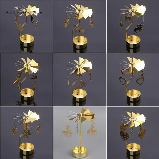 Rotary Spinning Tea Light Candle Holder Metal Tabletop Stand for Wedding and Home Decor, 3.15 x 5.12 in (8 x 13 cm)