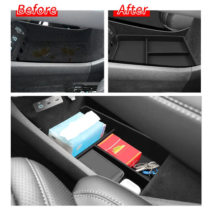 Center Console Storage Tray with Silicone Anti-Slip Pad, Armrest Cup Organizer, Black